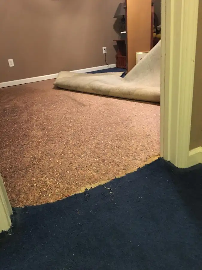 Carpet pad removal revealing water damage during Drying & Dehumidification in Dudley