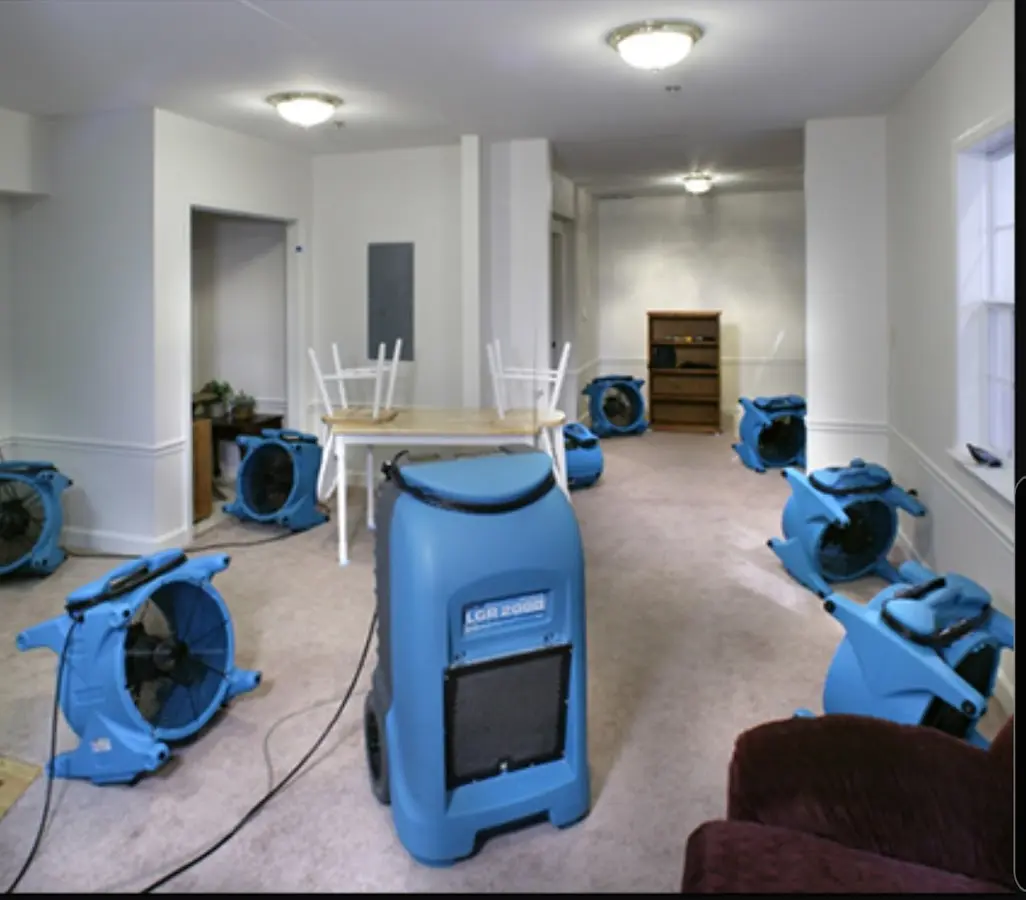 Air movers and dehumidifier setup for Water Extraction & Removal in Dudley