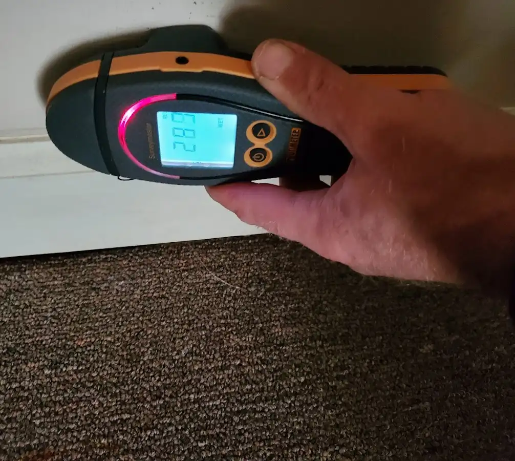 Moisture detection at baseboard during Burst Pipe Cleanup in Dudley